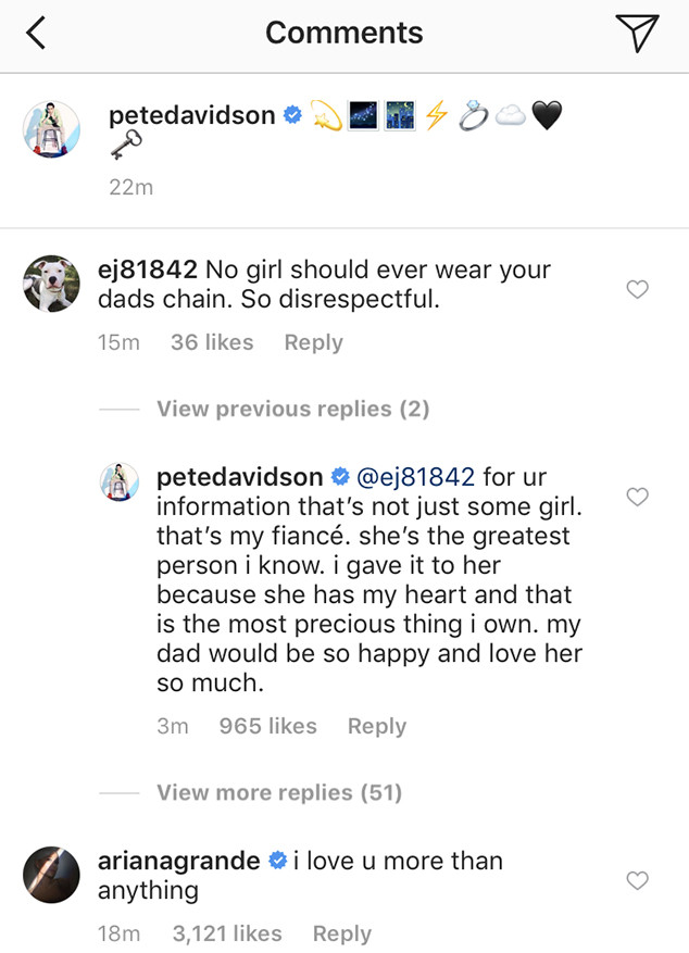 Pete Davidson Gives Ariana Grande His Pendant Of Late Dad S Fdny Badge E Online Ca